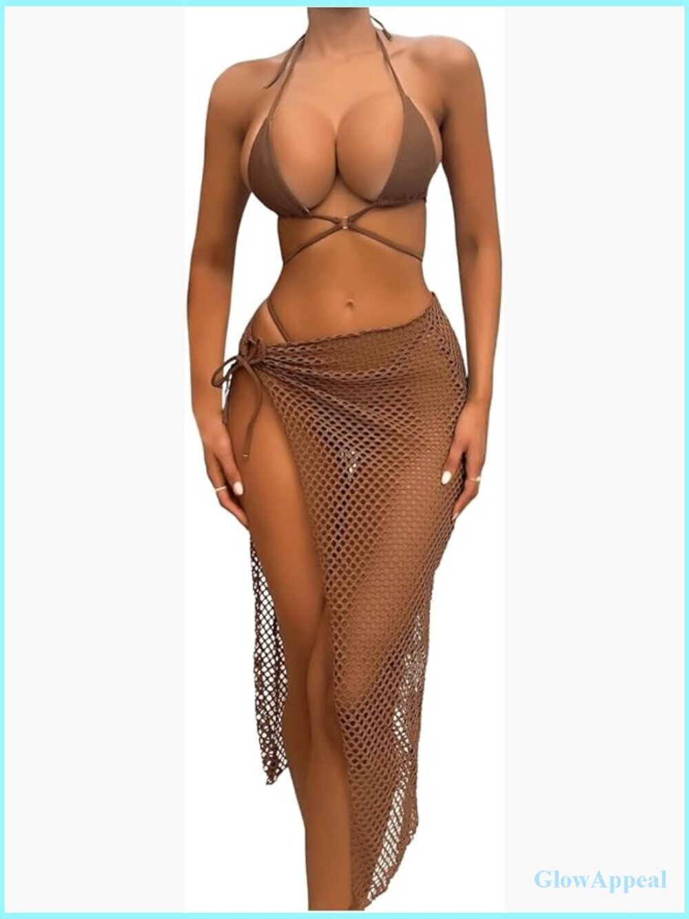 3 Piece String Bikini Set Halter Triangle Micro Bikini with Cover Up Skirt